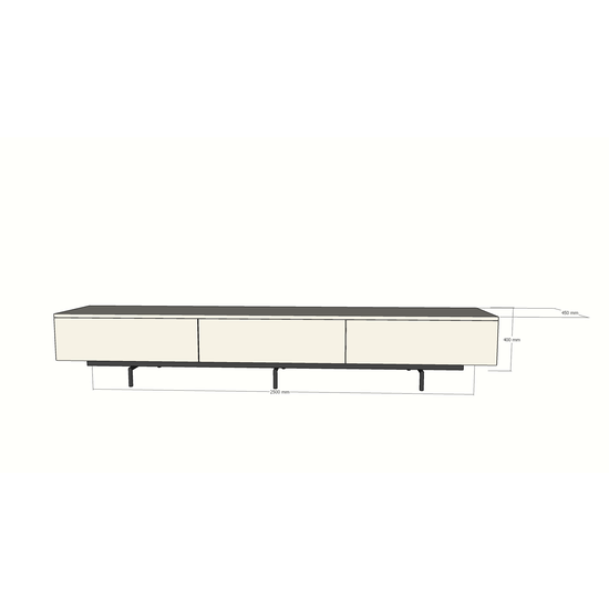 123schrank TV-Sideboard Perula - 250x45x40H cm - untere Ausführung aus schwarzem Stahl - Schubladen mit Push-to-Open-Funktion