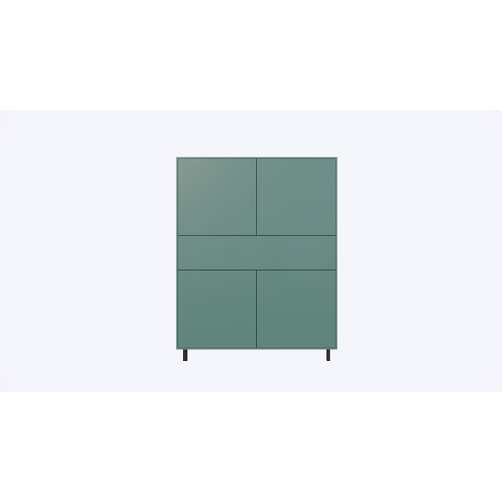 123schrank Piana Schrank/Dienstmädchenschrank - 112x42x144H cm - auf schwarzen Stahlbeinen - 1 Schublade mit Push-to-open - 4 Türen mit Push-to-open