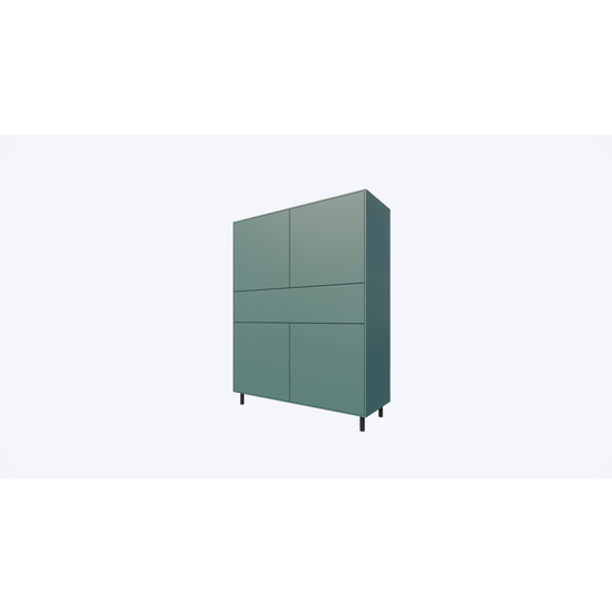 123schrank Piana Schrank/Dienstmädchenschrank - 112x42x144H cm - auf schwarzen Stahlbeinen - 1 Schublade mit Push-to-open - 4 Türen mit Push-to-open