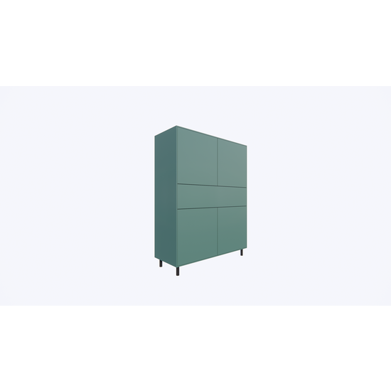 123schrank Piana Schrank/Dienstmädchenschrank - 112x42x144H cm - auf schwarzen Stahlbeinen - 1 Schublade mit Push-to-open - 4 Türen mit Push-to-open