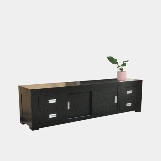 123schrank TV-Sideboard Hawai 04 - 200x45x55H cm - schlankes Design - 4 Soft-Close-Schubladen - 2 Schiebetüren - mit Kabeldurchlass