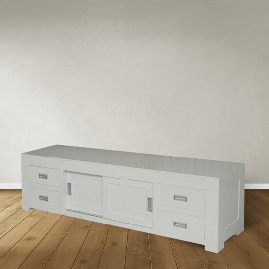123schrank TV-Sideboard Hawai 04 - 200x45x55H cm - schlankes Design - 4 Soft-Close-Schubladen - 2 Schiebetüren - mit Kabeldurchlass
