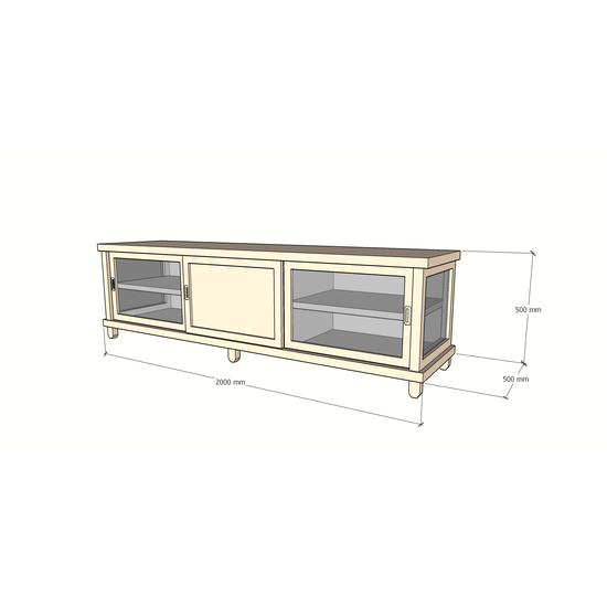 123schrank TV-Sideboard Manaus - 200x50x50H cm - 3 Schiebetüren - teilweise Glas - auf Füßen - schlankes Design