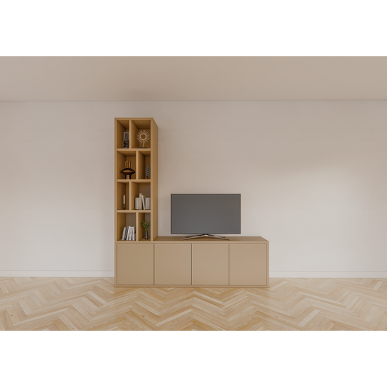 123schrank Regal Lamego - 200x40x220H cm - 3cm Bodendicke - offene Böden - Türen mit Druck zu öffnen