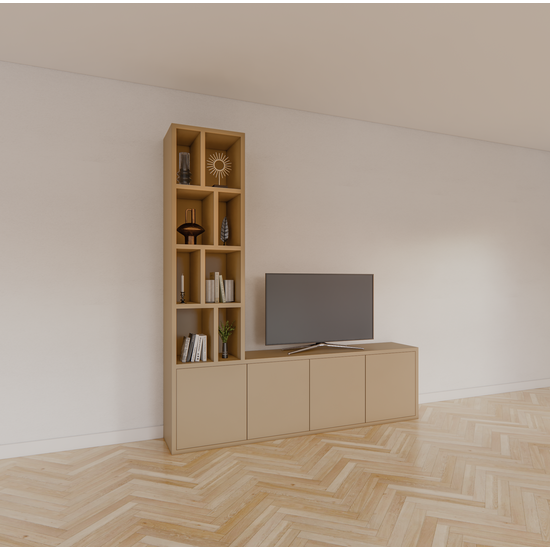 123schrank Regal Lamego - 200x40x220H cm - 3cm Bodendicke - offene Böden - Türen mit Druck zu öffnen