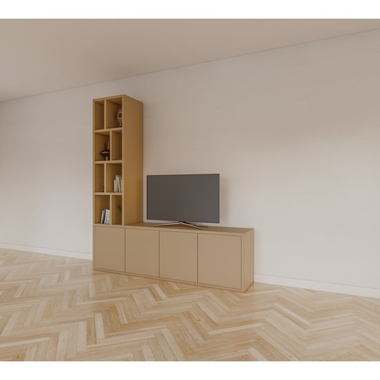 123schrank Regal Lamego - 200x40x220H cm - 3cm Bodendicke - offene Böden - Türen mit Druck zu öffnen