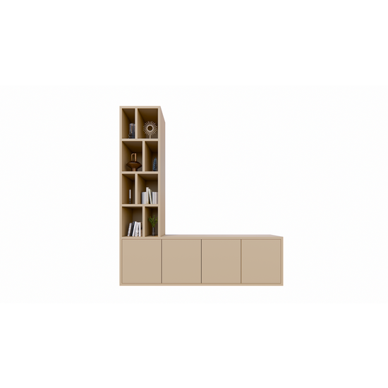 123schrank Regal Lamego - 200x40x220H cm - 3cm Bodendicke - offene Böden - Türen mit Druck zu öffnen