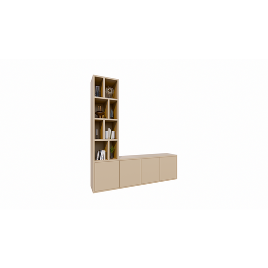123schrank Regal Lamego - 200x40x220H cm - 3cm Bodendicke - offene Böden - Türen mit Druck zu öffnen