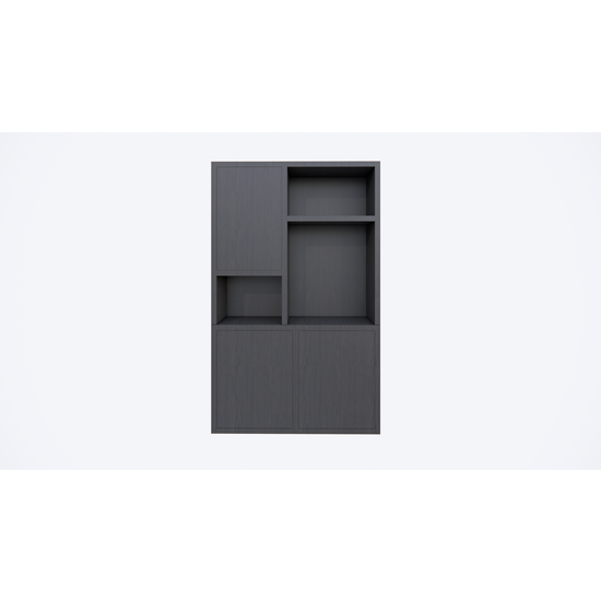 123schrank Faro 02 Fächerschrank - 124x44x200H cm - offene Einlegeböden - geschlossene Tür im Oberschrank - push to open Türen - Schublade hinter der Tür - schlankes Design