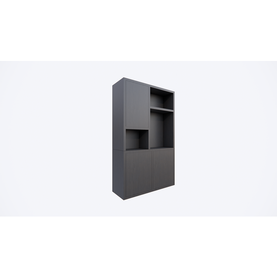 123schrank Faro 02 Fächerschrank - 124x44x200H cm - offene Einlegeböden - geschlossene Tür im Oberschrank - push to open Türen - Schublade hinter der Tür - schlankes Design