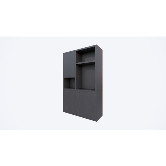 123schrank Faro 02 Fächerschrank - 124x44x200H cm - offene Einlegeböden - geschlossene Tür im Oberschrank - push to open Türen - Schublade hinter der Tür - schlankes Design