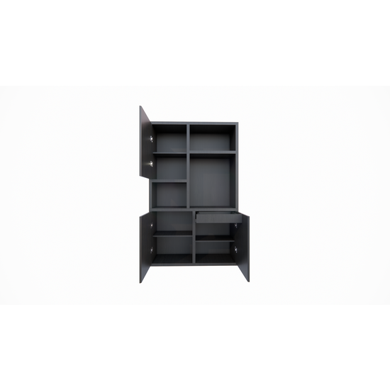 123schrank Faro 02 Fächerschrank - 124x44x200H cm - offene Einlegeböden - geschlossene Tür im Oberschrank - push to open Türen - Schublade hinter der Tür - schlankes Design