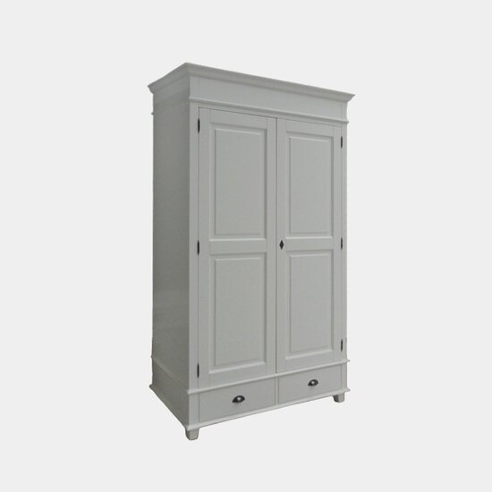 123schrank Kleiderschrank Bolton - 120x60x205H cm - Kleiderstange - Einlegeboden - 2 geschlossene Flügeltüren - 2 Soft-Close-Schubladen