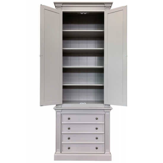 123schrank Bücherregal Royal - 100x43x240H cm - 2 geschlossene Flügeltüren - 4 Schubladen - verstellbare Einlegeböden