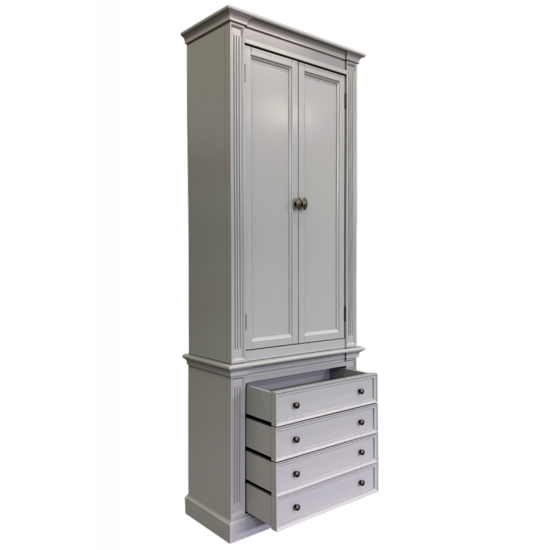 123schrank Bücherregal Royal - 100x43x240H cm - 2 geschlossene Flügeltüren - 4 Schubladen - verstellbare Einlegeböden