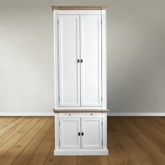 123schrank Bücherregal Moon - 100x43x240H cm - mit Eiche - 4 geschlossene Flügeltüren - 1 ausziehbarer Fachboden