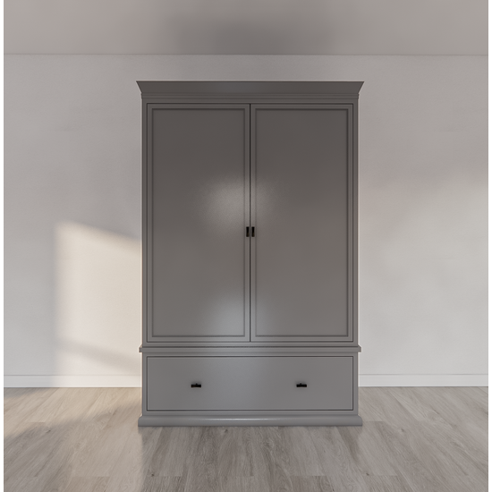 123schrank Sines Kleiderschrank - 136x60x215H cm - 2 Türen - 1 Soft-Close-Schublade - mit verstellbaren Einlegeböden hinter den Türen