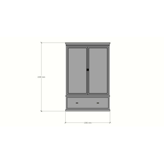 123schrank Sines Kleiderschrank - 136x60x215H cm - 2 Türen - 1 Soft-Close-Schublade - mit verstellbaren Einlegeböden hinter den Türen