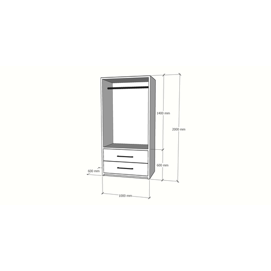 123schrank Kleiderschrank Zakyntos 01 - 100x60x200H cm - 2 Türen - 2 Schubladen