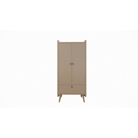 123schrank Kinderkleiderschrank Denok - 90x60x195H cm - auf runden Beinen - 2 Flügeltüren - verstellbare Einlegeböden und Hängeteil - 1 Soft-Close-Schublade