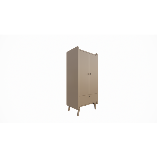 123schrank Kinderkleiderschrank Denok - 90x60x195H cm - auf runden Beinen - 2 Flügeltüren - verstellbare Einlegeböden und Hängeteil - 1 Soft-Close-Schublade