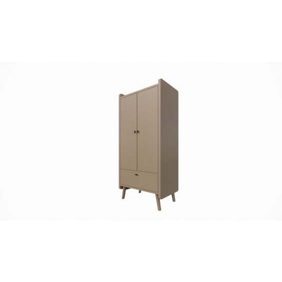 123schrank Kinderkleiderschrank Denok - 90x60x195H cm - auf runden Beinen - 2 Flügeltüren - verstellbare Einlegeböden und Hängeteil - 1 Soft-Close-Schublade