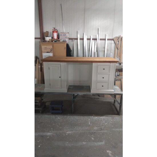 123schrank Maßgeschneiderter Schreibtisch King Louis - 170x70x78(H) cm - RAL 9010 mit Eichenplatte