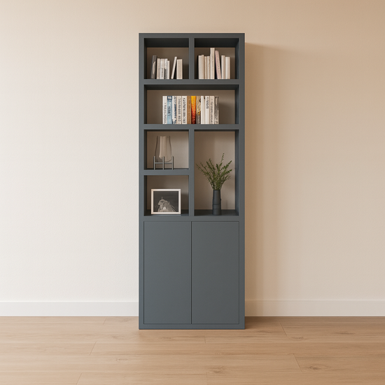 123schrank Raumteiler Agudo - 85x45x257H cm - push-to-open Türen - offene Fächer - beidseitig saubere Verarbeitung