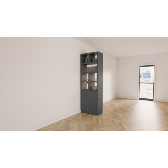 123schrank Raumteiler Agudo - 85x45x257H cm - push-to-open Türen - offene Fächer - beidseitig saubere Verarbeitung