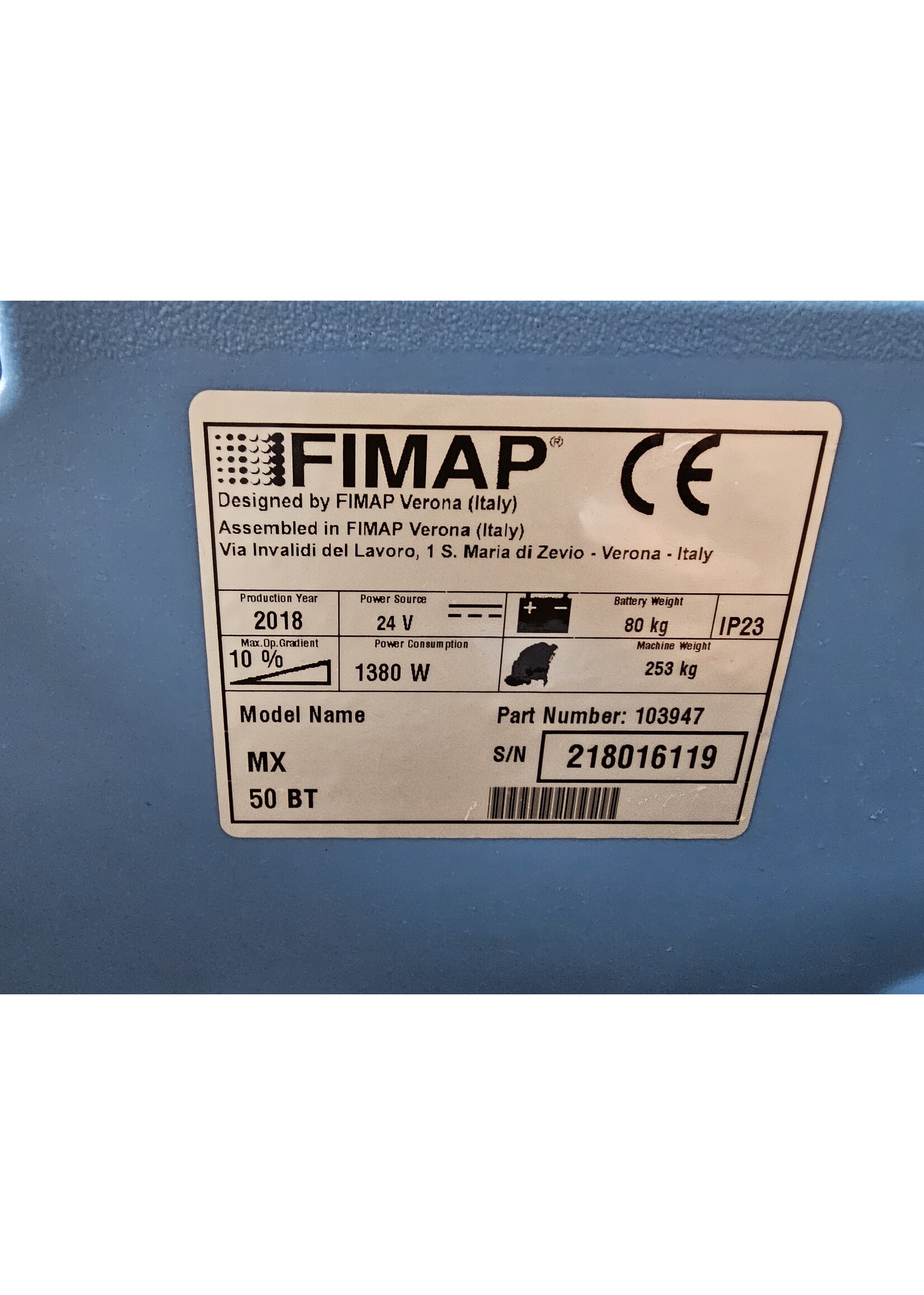 Fimap S.p.A. Fimap MX 50 BT – Nachläufer-Scheuersaugmaschine (inkl. Ladegerät & Batterie, 386 h)