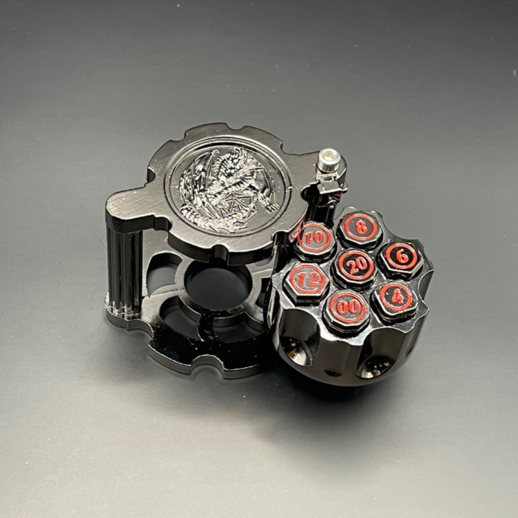 MagicVortex - Dice Spinning Revolver Metal Bullet RPG Dice Set of 7 - Black