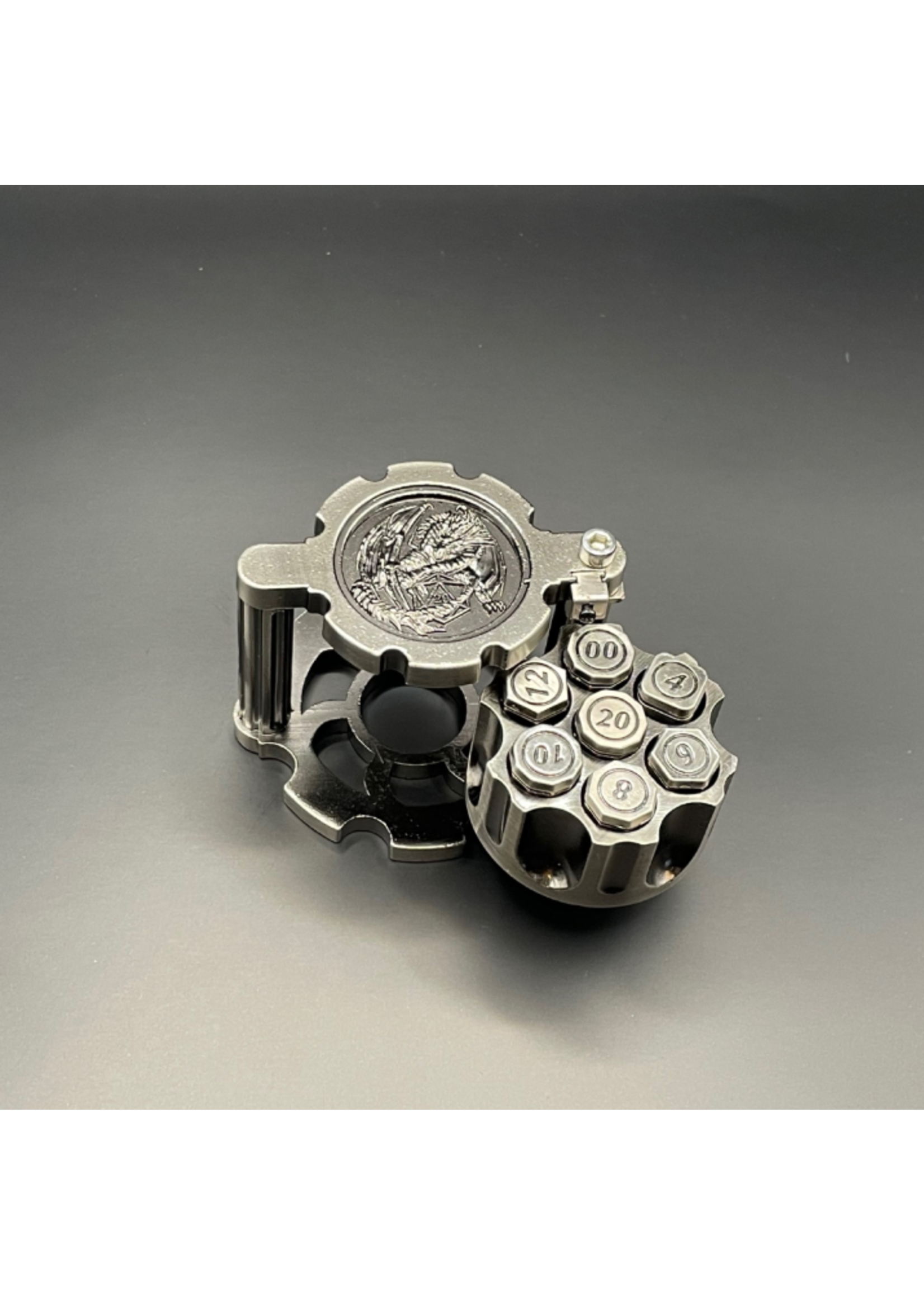 MagicVortex - Dice Spinning Revolver Metal Bullet RPG Dice Set of 7 - Gun Metal