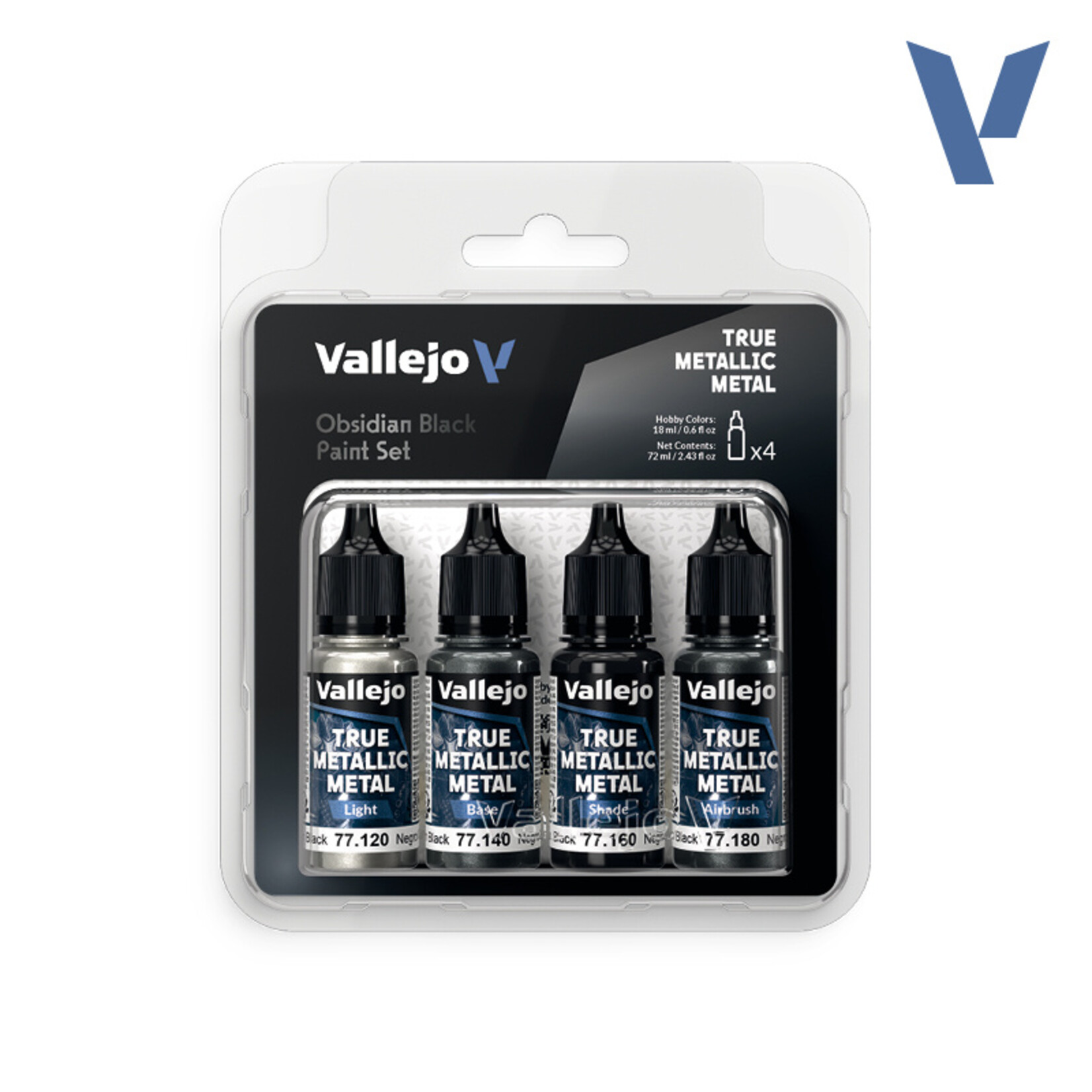 Vallejo Vallejo True Metallic Metal Obsidian Black Paint Set (4)