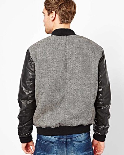 Bomber jacket with leather sleeves