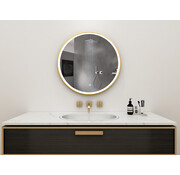 Bella Mirror Miroir rond 80 cm avec cadre doré, éclairage LED et anti-buée