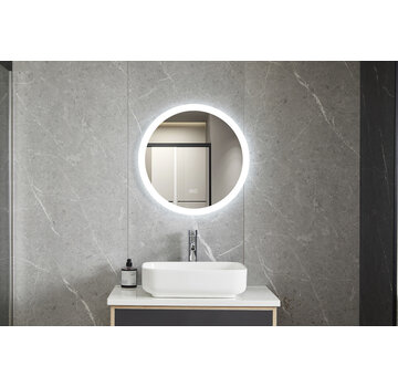 Bella Mirror Miroir rond 60 cm sans cadre, éclairage LED encastré et anti-condensation