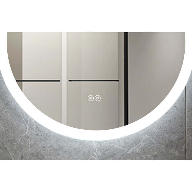Bella Mirror Miroir rond 60 cm sans cadre, éclairage LED encastré et anti-condensation