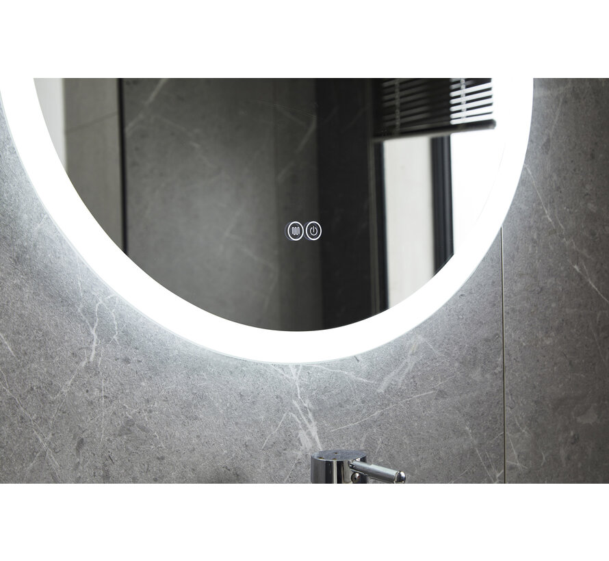 Miroir rond 60 cm sans cadre, éclairage LED encastré et anti-condensation