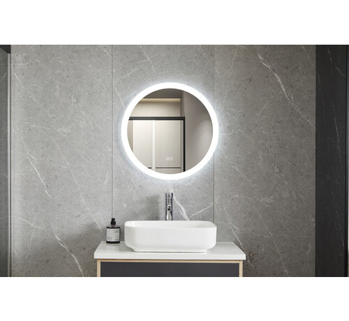 Bella Mirror Miroir rond 80 cm sans cadre, éclairage LED encastré et anti-condensation