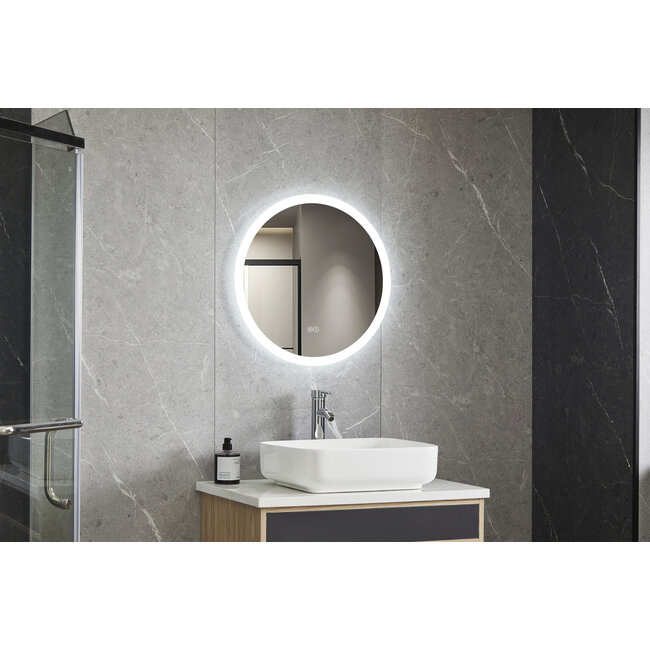 Bella Mirror Miroir rond 80 cm sans cadre, éclairage LED encastré et anti-condensation