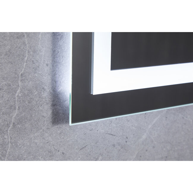 Bella Mirror Miroir 70 x 80 cm sans cadre, éclairage LED encastré et anti-condensation