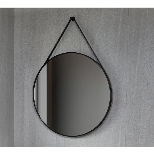 Bella Mirror Miroir rond 80 cm avec sangle tendance cadre noir