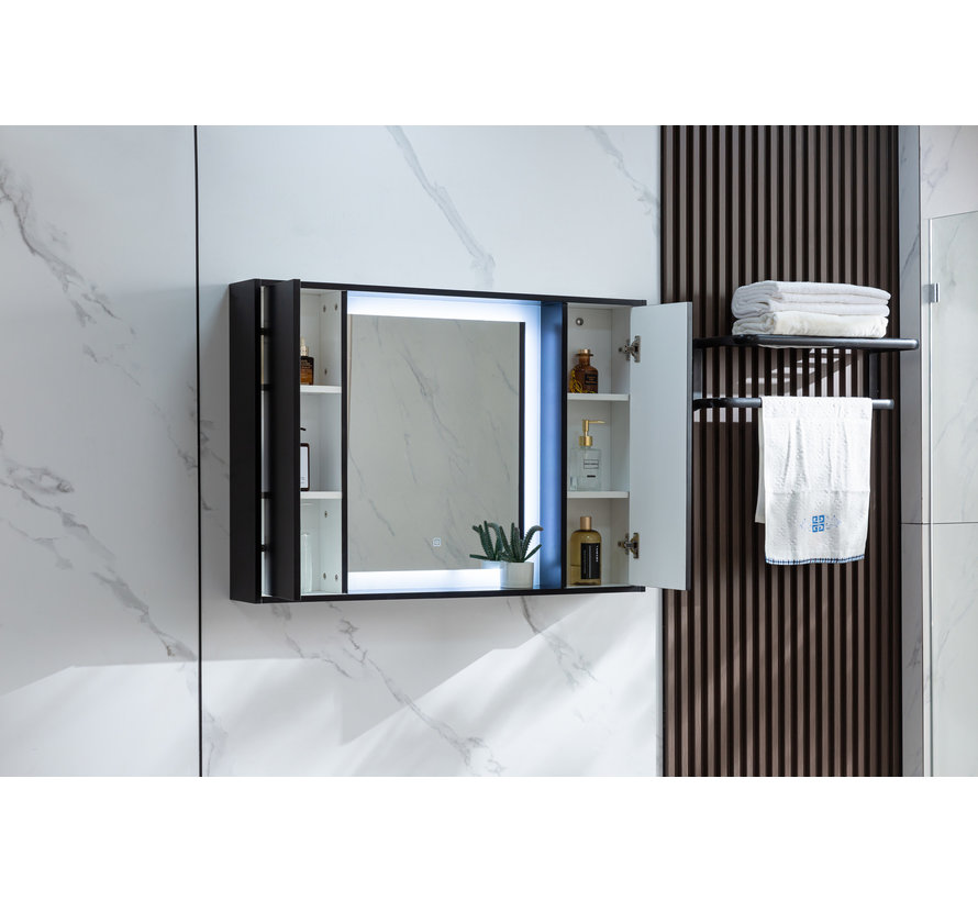 Armoire de toilette noir mat avec éclairage LED 120 (l) x 70 cm (h)