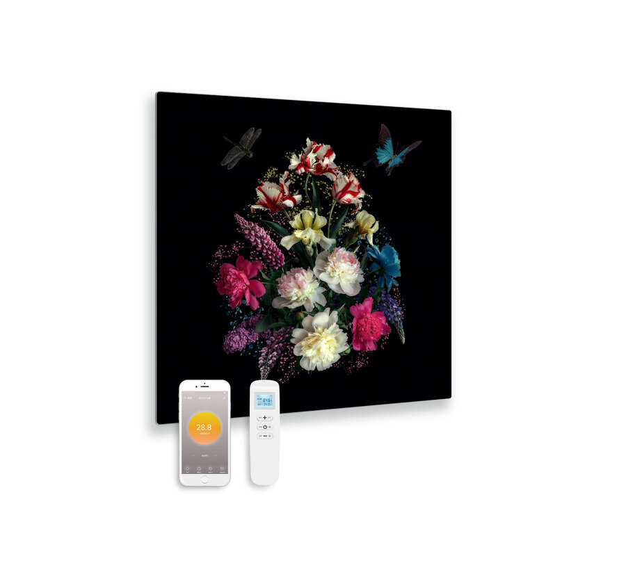 Panneau infrarouge en verre imprimé avec wifi et télécommande bouquet 79x59 450Watt