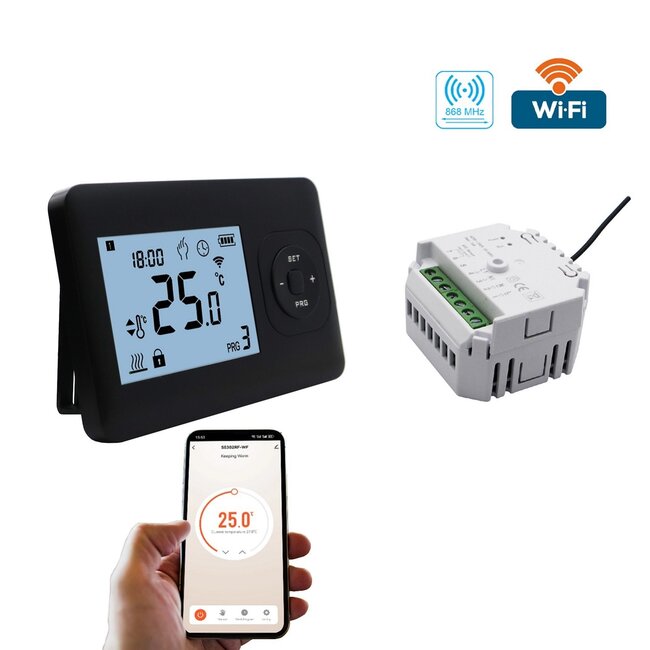 Quality Heating Thermostat noir WiFi QH-Basic avec récepteur encastré