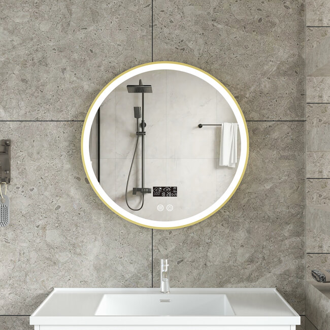 Bella Mirror Miroir intelligent rond 60cm cadre or avec éclairage LED, anti-condensation et wifi