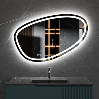 Quality Heating Miroir asymétrique avec éclairage LED encastré et anti-condensation 100cm de large et 65cm de haut