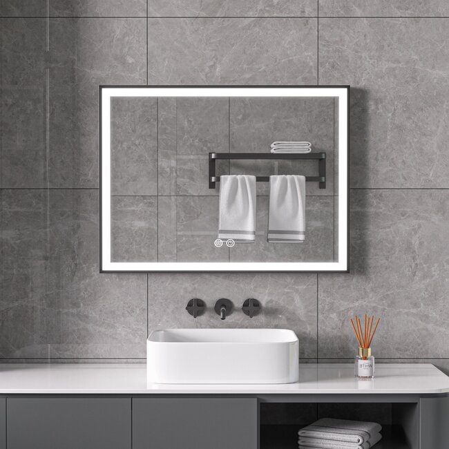 Bella Mirror Miroir avec cadre noir, LED, anti-buée 60 x 60 cm