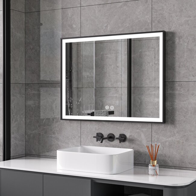 Bella Mirror Miroir avec cadre noir, LED, anti-buée 60 x 60 cm