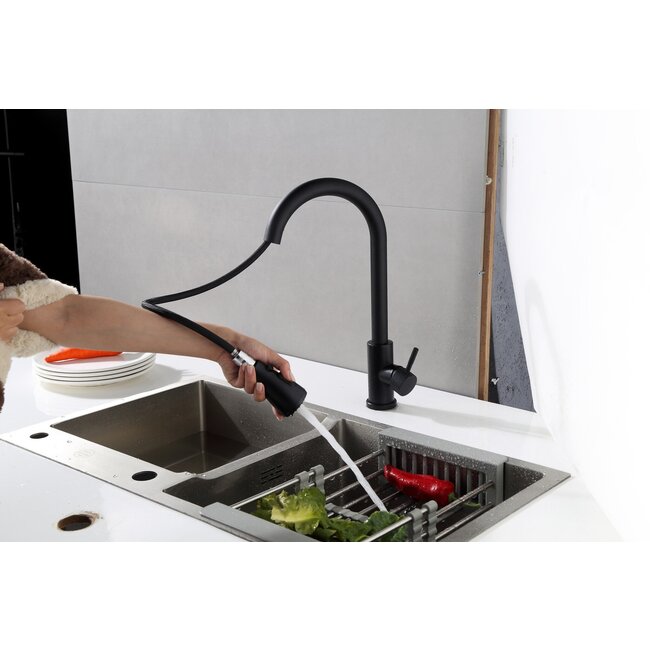 Nurion Robinet de cuisine Nurion noir mat avec bec